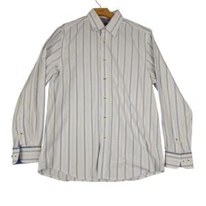 Tommy‎ Bahama Denim Striped Button Down Shirt Mens Medium M 100% Cotton